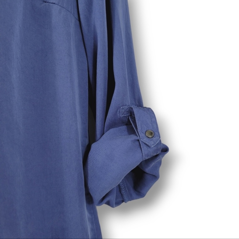 Soft Surroundings Blue Sleeve Tencel Snap Tab Tunic Shirt Denim Embroidered S - Picture 7 of 11
